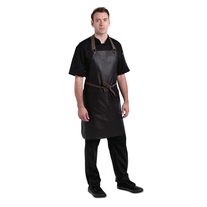Chef Works Urban Wet Look Boulder Bib Apron Black and Brown Chef Works Urban