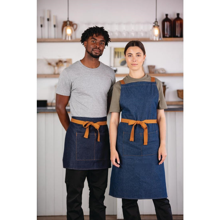 Southside X-Cross Back Apron Denim Blue Tan Ties Southside
