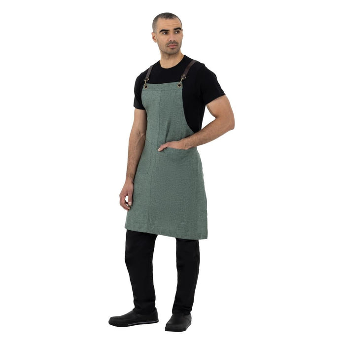 Southside Linen Blend Bib Apron Forest Green Southside