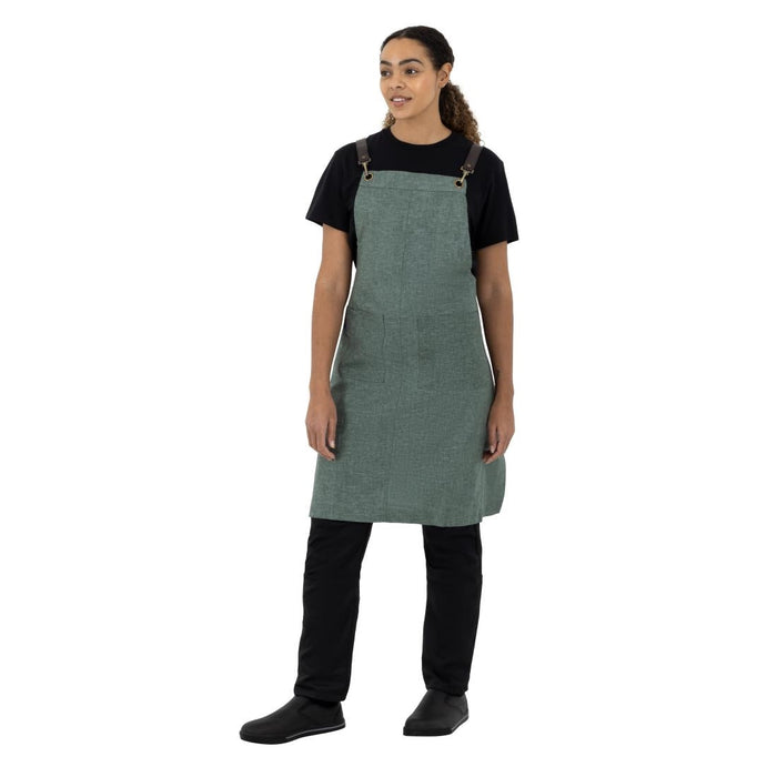 Southside Linen Blend Bib Apron Forest Green Southside