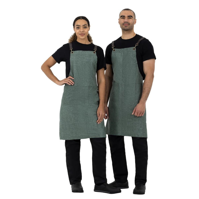 Southside Linen Blend Bib Apron Forest Green Southside