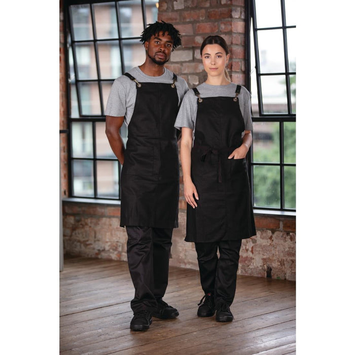 Southside Linen Blend Bib Apron Black Southside