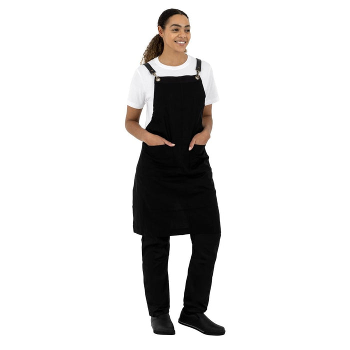 Southside Linen Blend Bib Apron Black Southside