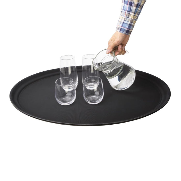 Olympia Kristallon Polypropylene Oval Non-Slip Tray Black 685mm Olympia