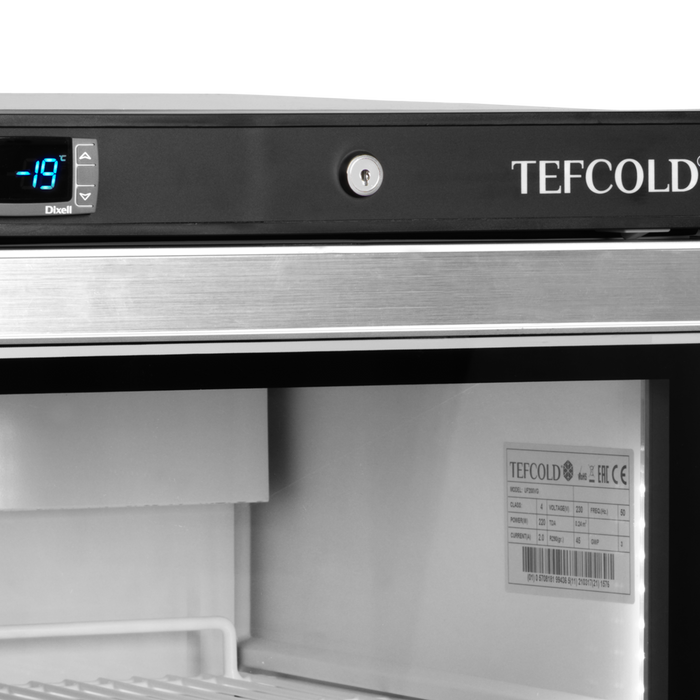 Tefcold UF200VSG Glass Door Stainless Steel Freezer with Fan Assisted Cooling