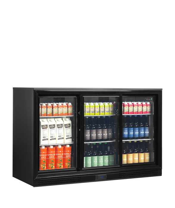 Tefcold DB301S-3 300 Ltr Undercounter Triple Sliding Glass Door Black Back Bar Bottle Cooler