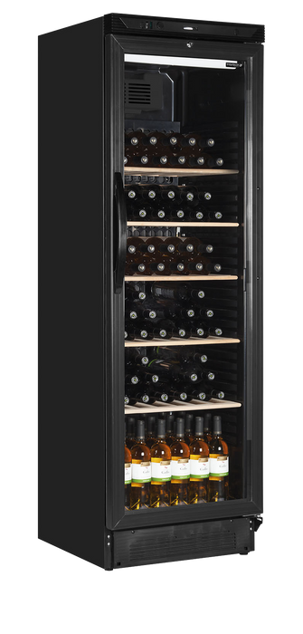 Tefcold SC381W Upright Black Wine Cooler with Wooden Shelves