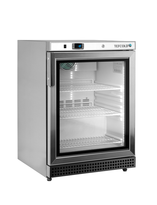 Tefcold UF200VSG Glass Door Stainless Steel Freezer with Fan Assisted Cooling