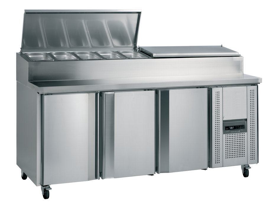 Tefcold SS7300 429 Ltr 3 Door Stainless Steel Refrigerated Pizza / Saladette Prep Counter