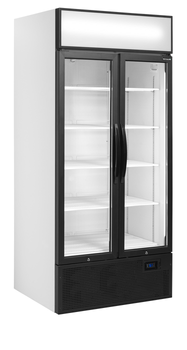 Tefcold FSC891H 707 Ltr Upright Double Hinged Glass Door White Display Fridge With Canopy