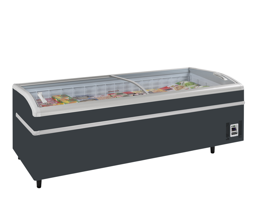 Arcaboa SUPER250DE RAL7016 1030 Ltr Black Island Display Chest Freezer With Glass Lid