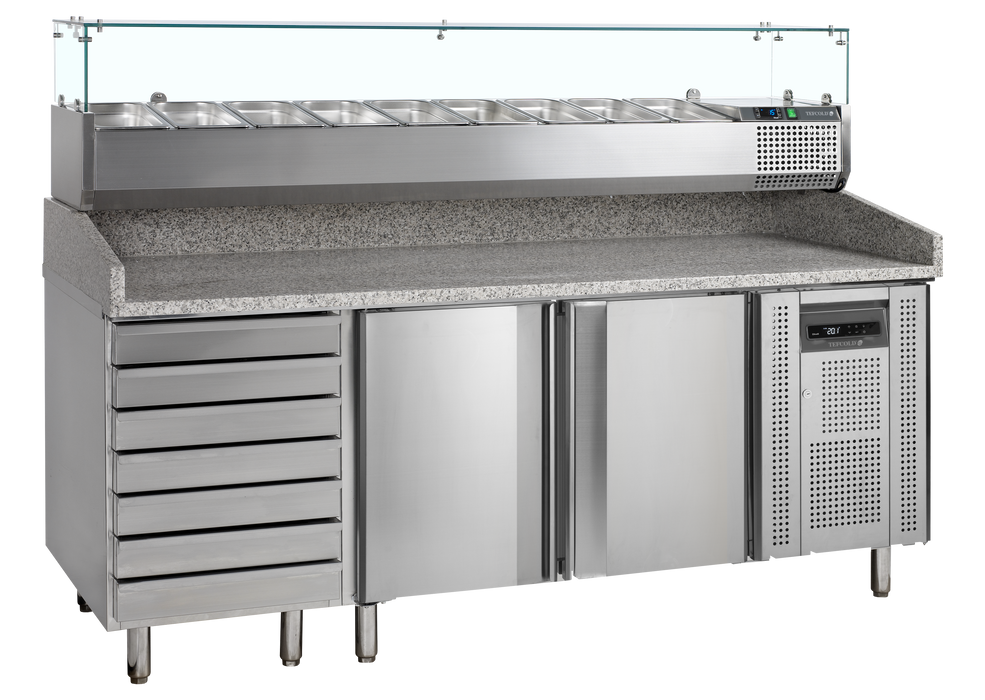 Tefcold PT1310+VK38-200 Refrigerated Preparation Counter With Dough Drawers and Topping Shelf