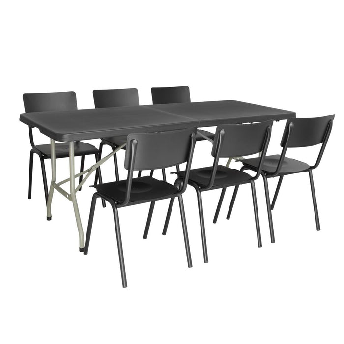 Bolero Rectangular Centre Folding Utility Table Black 6ft (Single) Bolero