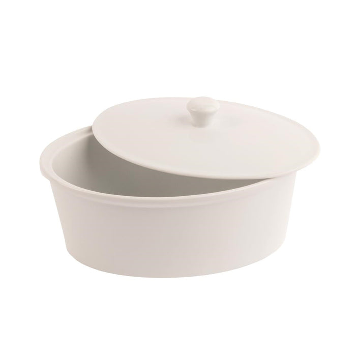 Olympia Whiteware Oval Casserole Dish with Lid 2.2Ltr Olympia