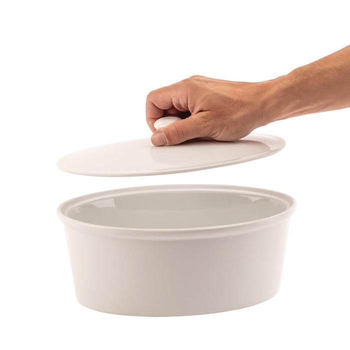 Olympia Whiteware Oval Casserole Dish with Lid 2.2Ltr Olympia