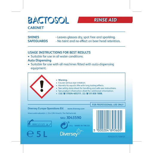 Bactosol Cabinet Glasswasher Rinse Aid Concentrate 5Ltr (2 Pack) Bactosol