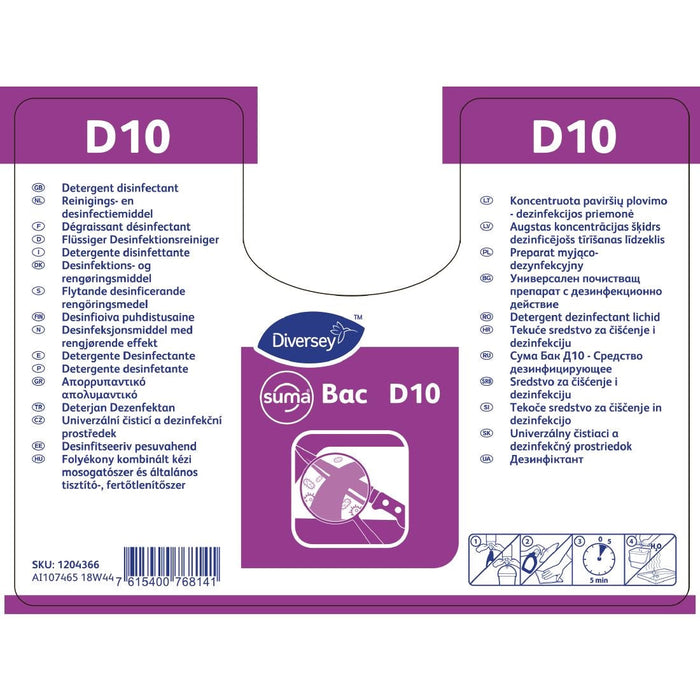 Suma D10 Cleaner and Sanitiser Refill Bottles 750ml (2 Pack) Diversey