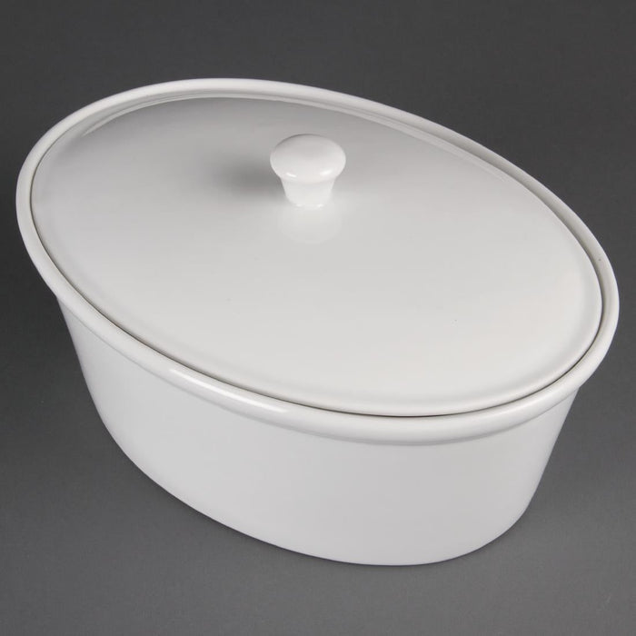 Olympia Whiteware Oval Casserole Dish with Lid 2.2Ltr Olympia