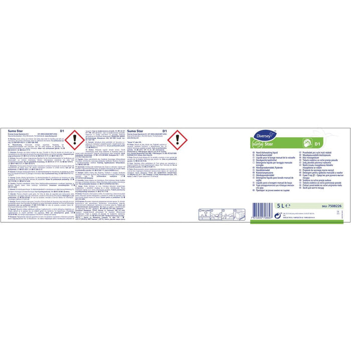 Suma Star D1 Washing Up Liquid Concentrate 5Ltr (2 Pack) Diversey
