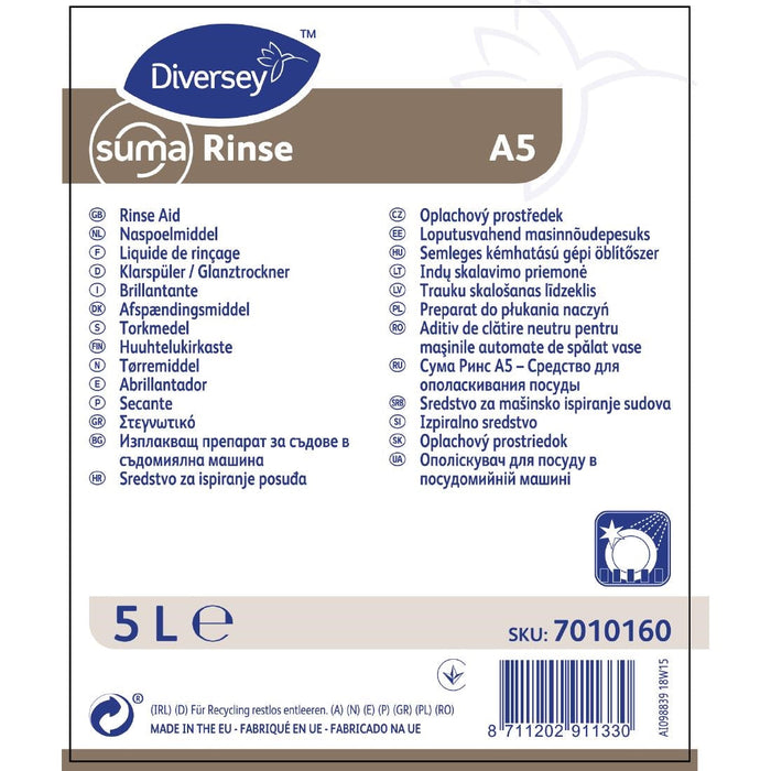 Suma A5 Warewasher Rinse Aid Concentrate 5Ltr (2 Pack) Diversey