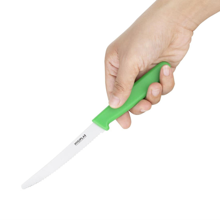 Hygiplas Serrated Tomato Knife Green 10.5cm Hygiplas