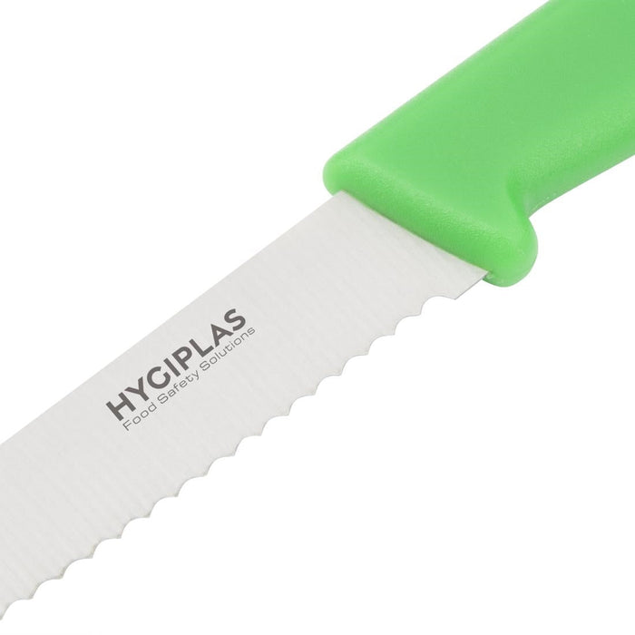 Hygiplas Serrated Tomato Knife Green 10.5cm Hygiplas