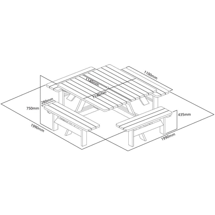 Rowlinson Square Wooden Picnic Table 6.5ft Rowlinson