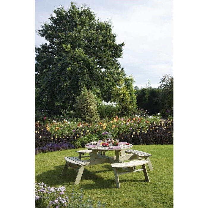 Rowlinson Round Wooden Picnic Table 6.5ft Rowlinson