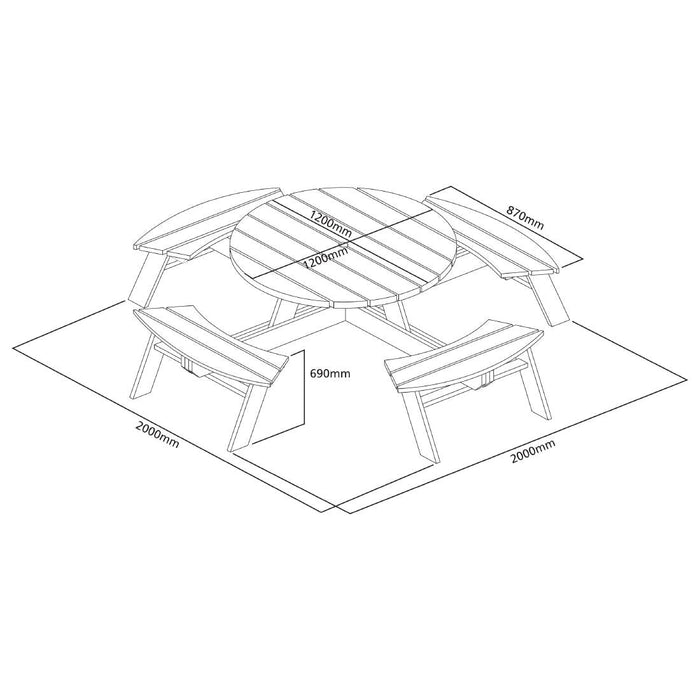 Rowlinson Round Wooden Picnic Table 6.5ft Rowlinson