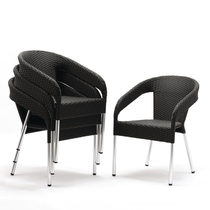 Aluminium Frame. PE Wicker Seat. Seat Height: 450mm. Stackable