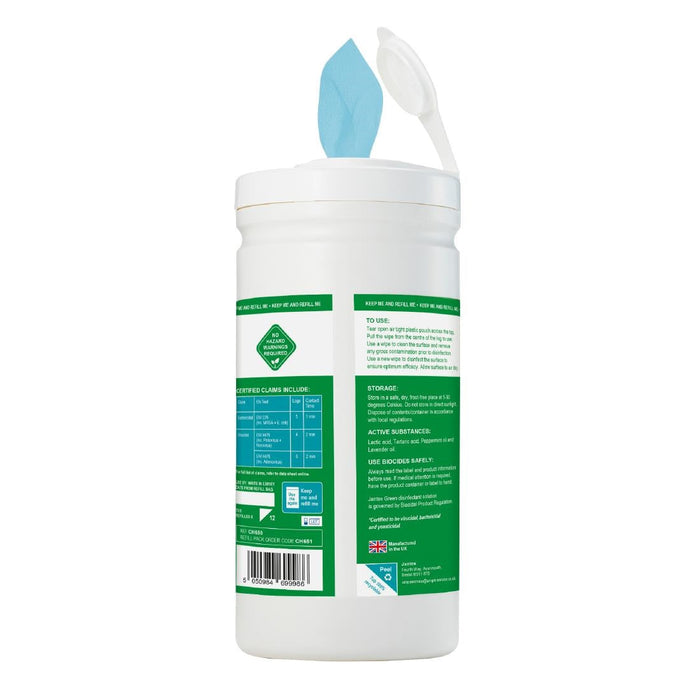 Jantex Green Surface Sanitiser Wipes Starter Tub 200mm (200 Pack) Jantex