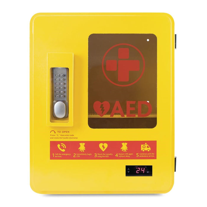 Automated External Defibrillator Alarmed Outdoor Heated Metal Cabinet Reliance Medical