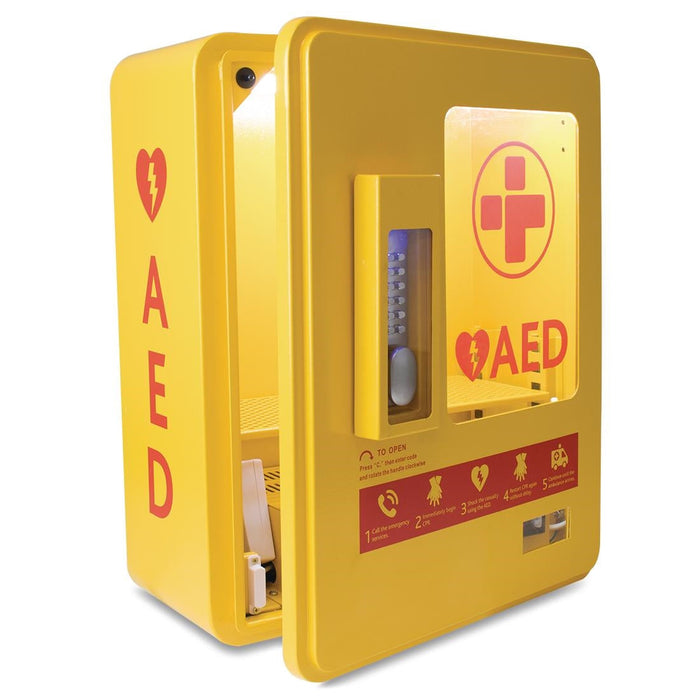 Automated External Defibrillator Alarmed Outdoor Heated Metal Cabinet Reliance Medical