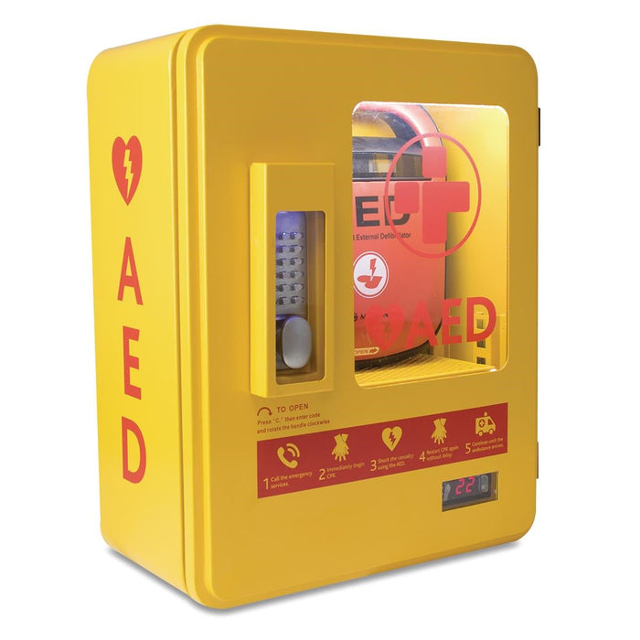 Automated External Defibrillator Alarmed Outdoor Heated Metal Cabinet Reliance Medical