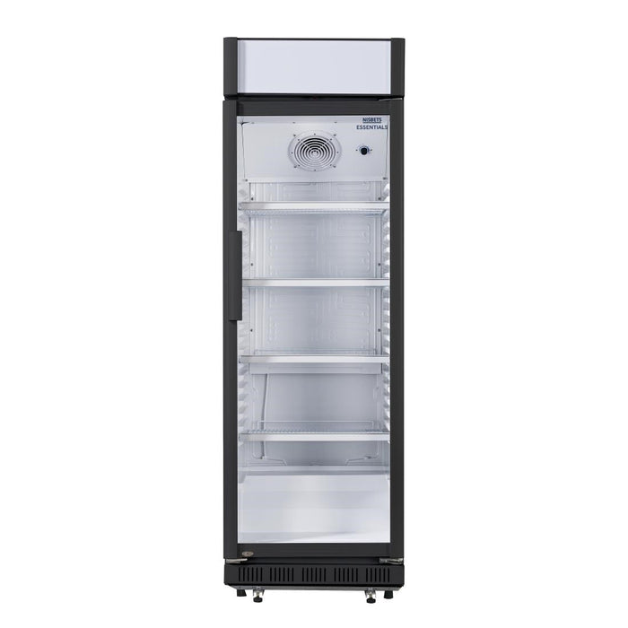 Nisbets Essentials Upright Display Cooler Black with Light Box - 354Ltr Nisbets Essentials