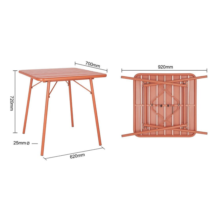 Bolero Amalfi Slatted Square Steel Folding Table Terracotta 700mm Bolero