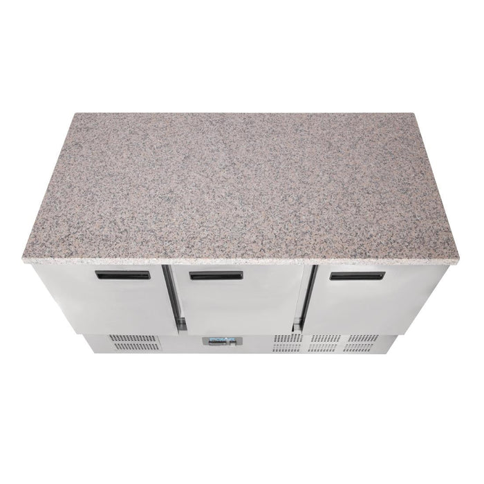 Polar G-Series 3 Door Counter Fridge with Granite Work Top 368Ltr Polar