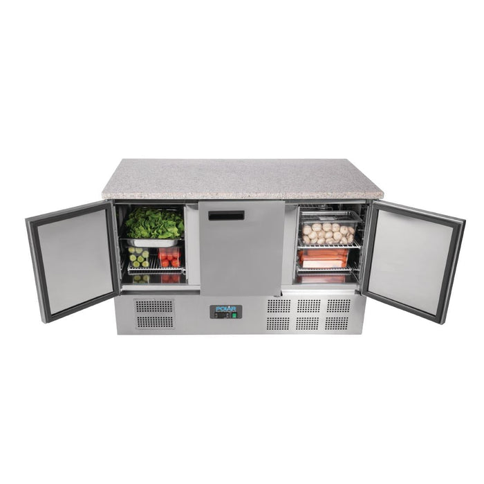 Polar G-Series 3 Door Counter Fridge with Granite Work Top 368Ltr Polar