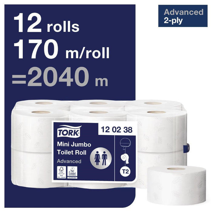 Tork Mini Jumbo Toilet Paper 2-Ply 170m (12 Pack) Tork