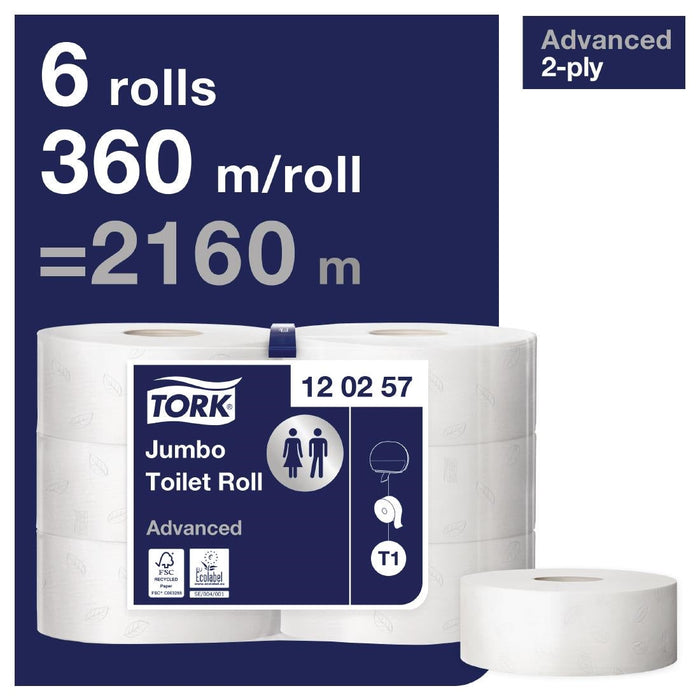 Tork Jumbo Toilet Paper 2-Ply 360m (6 Pack) Tork
