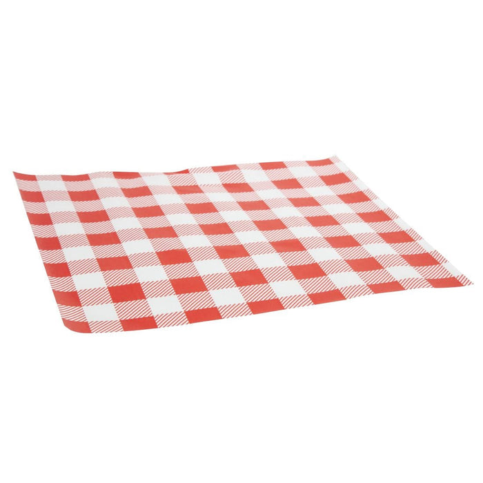 Greaseproof Paper Sheets Red Gingham 250 x 250mm (200 Pack) Chevler