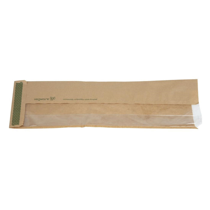 Vegware Compostable Kraft Baguette Bags With PLA Window (1000 Pack) Vegware
