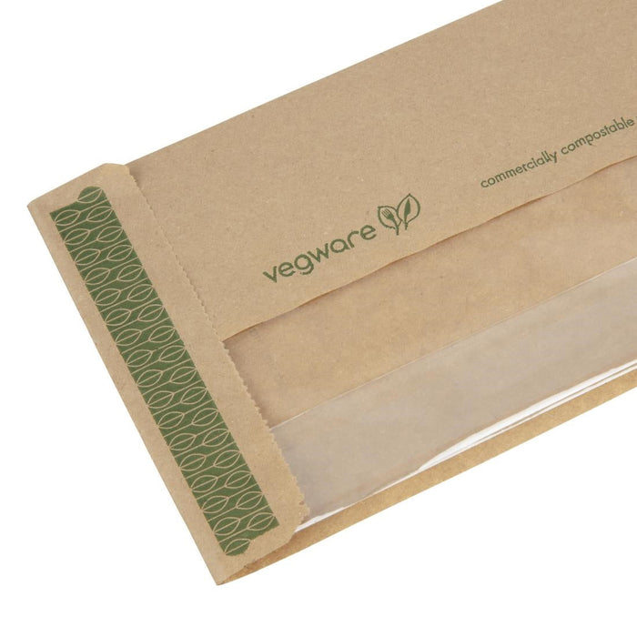 Vegware Compostable Kraft Baguette Bags With PLA Window (1000 Pack) Vegware