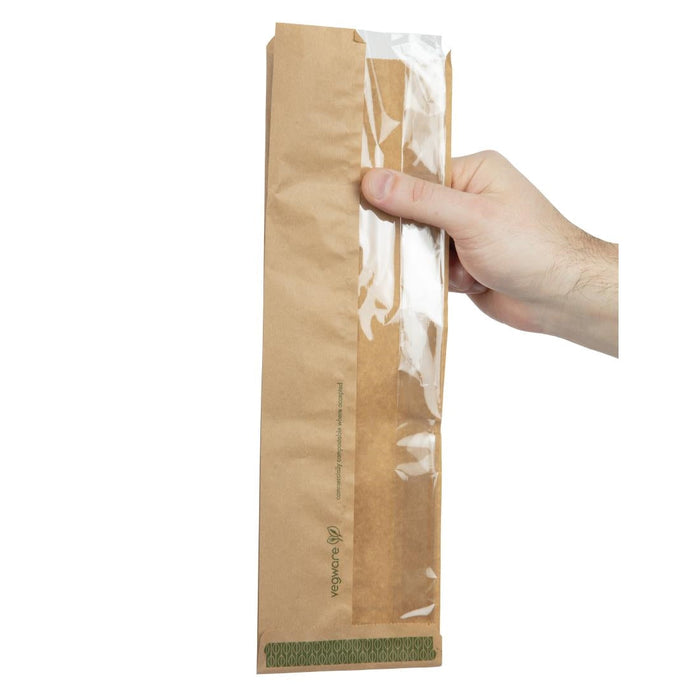 Vegware Compostable Kraft Baguette Bags With PLA Window (1000 Pack) Vegware