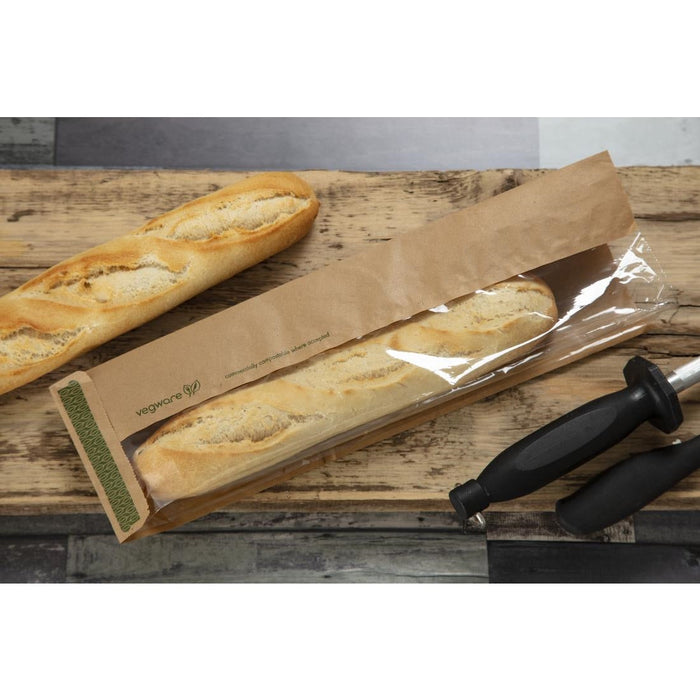 Vegware Compostable Kraft Baguette Bags With PLA Window (1000 Pack) Vegware