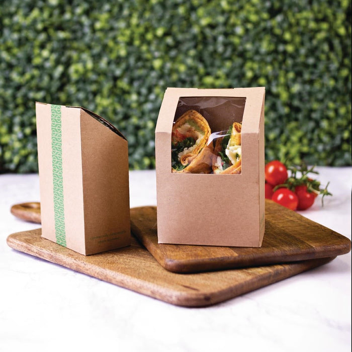 Vegware Compostable Kraft Tortilla Wrap Boxes With PLA Window (500 Pack) Vegware