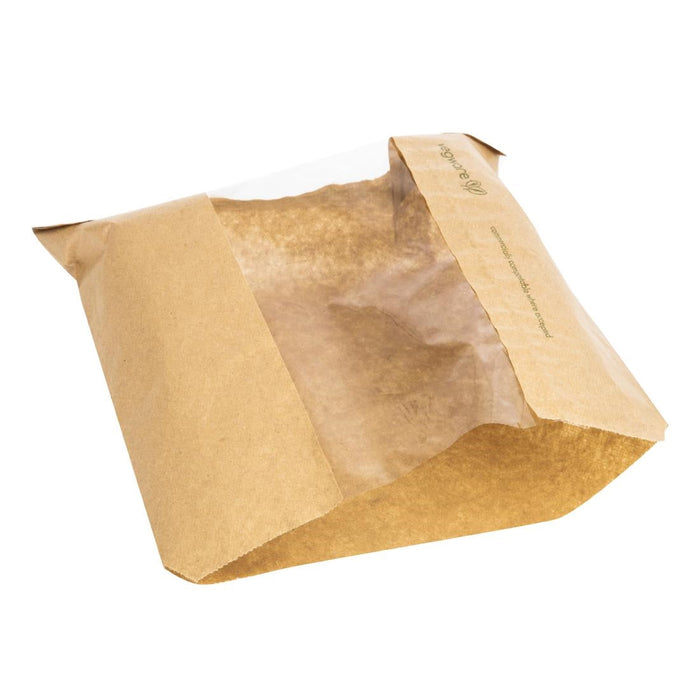 Vegware Compostable Kraft Sandwich Bags with NatureFlex Window Small (1000 Pack) Vegware