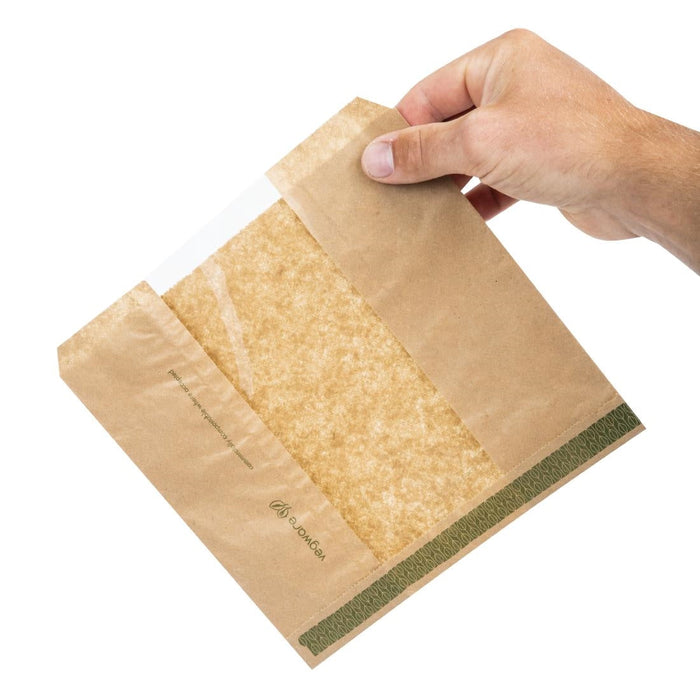 Vegware Compostable Kraft Sandwich Bags with NatureFlex Window Small (1000 Pack) Vegware