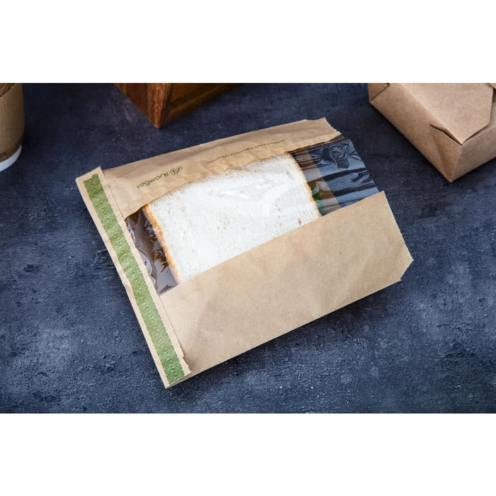 Vegware Compostable Kraft Sandwich Bags with NatureFlex Window Small (1000 Pack) Vegware