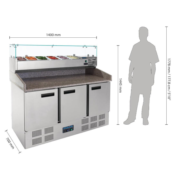 Polar G-Series Pizza Prep Counter Fridge with Topper 368Ltr Polar